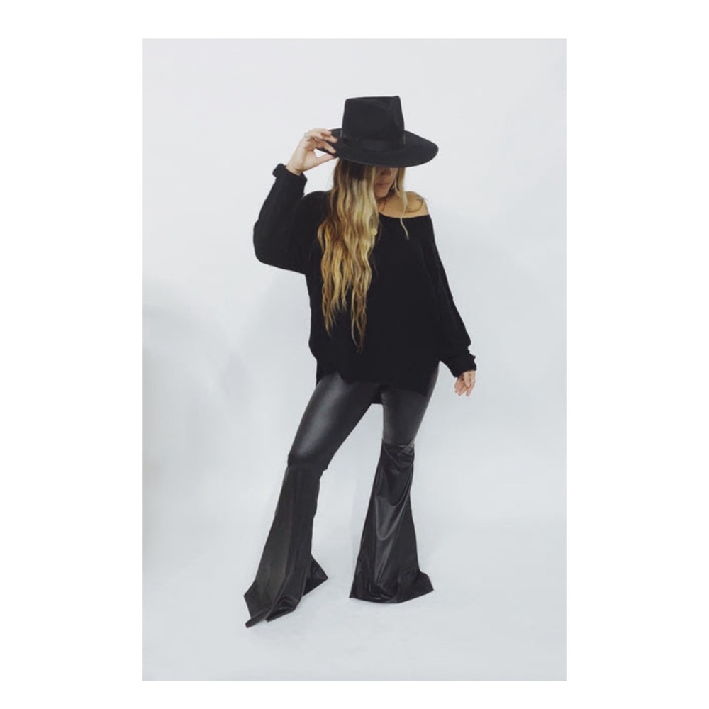 NWT Black Leather Leopard Bell Bottoms